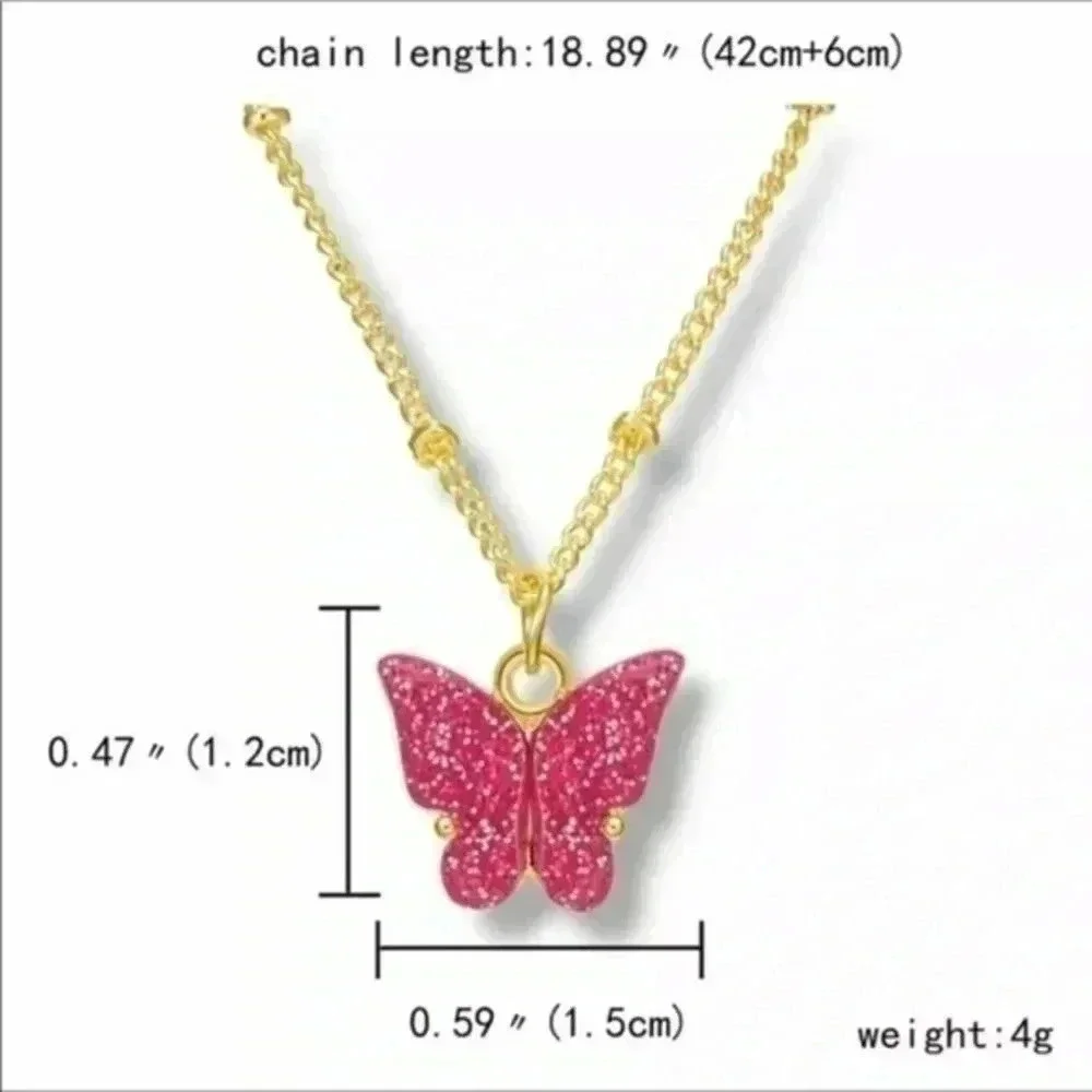 Purple or Blue Butterfly Gold Necklace NWT